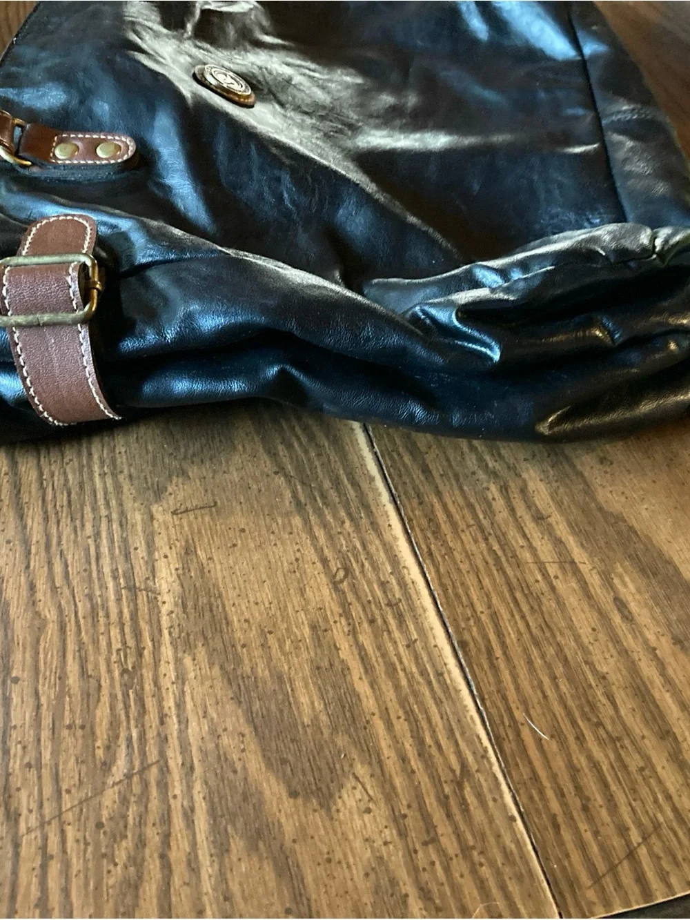 Intake 80-90s capezio Black Leather Tote hobo shoulder bag with Brown Straps